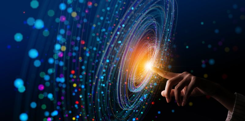 finger touching center of galaxy, suggesting accelerate outcomes with pinpoint efficiency